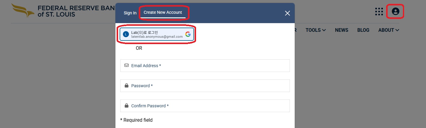 FRED 홈페이지 로그인
